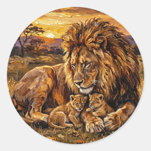 Savanna Family Lion Sticker   Arte a Olio Wildlife