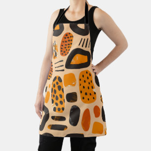 "Savanna Pop: Tribal Vibes in Orange & Black" Apron