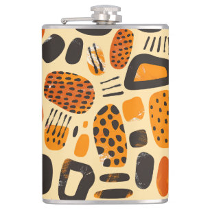 "Savanna Pop: Tribal Vibes in Orange & Black" Hip Flask