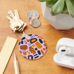 "Savanna Pop: Tribal Vibes in Orange & Black" Key Ring