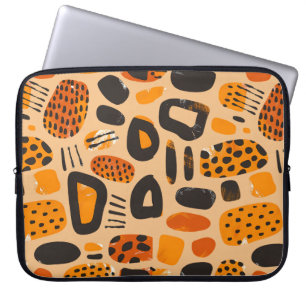 "Savanna Pop: Tribal Vibes in Orange & Black" Laptop Sleeve