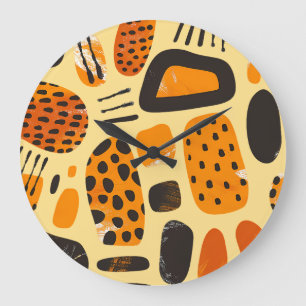 "Savanna Pop: Tribal Vibes in Orange & Black" Large Clock