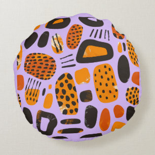 "Savanna Pop: Tribal Vibes in Orange & Black" Round Cushion