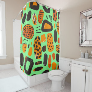 "Savanna Pop: Tribal Vibes in Orange & Black" Shower Curtain