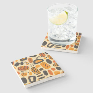 "Savanna Pop: Tribal Vibes in Orange & Black" Stone Coaster