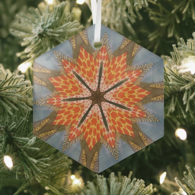 Savanna Star Bloom – A Bold African Animal Print Glass Tree Decoration (Insitu)