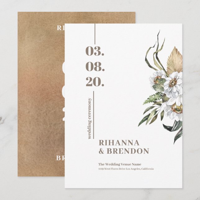 Savanna Watercolors flower bouquet Invitation (Front/Back)