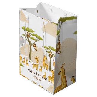 Savannah African animals yellow birthday  Medium Gift Bag