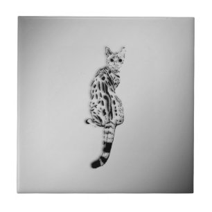 Savannah Cat Caught by Surprise Silver Tile