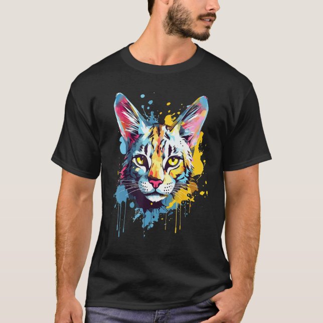 Savannah Cat Face Colourful Splash Art T-Shirt (Front)