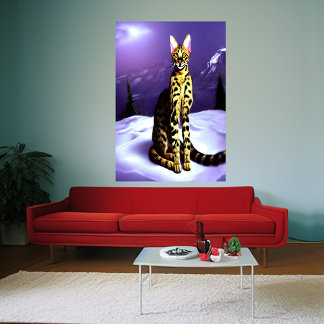 Savannah cat in mountain | AI Art Poster