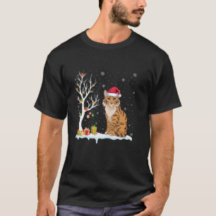 Savannah Cat Santa Hat Festive Tree Light Christma T-Shirt