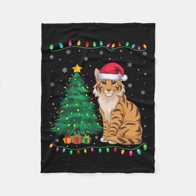 Savannah Cat Santa Hat Men Women Kids Christmas Tr Fleece Blanket (Front)
