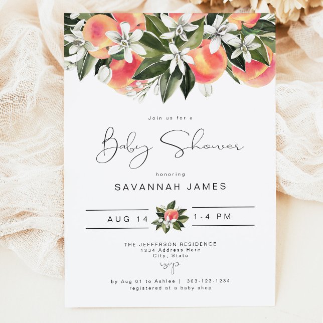 SAVANNAH Cute Little Peach Baby Shower Invitation (Creator Uploaded)