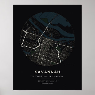 Savannah GA Black City Map Art Print