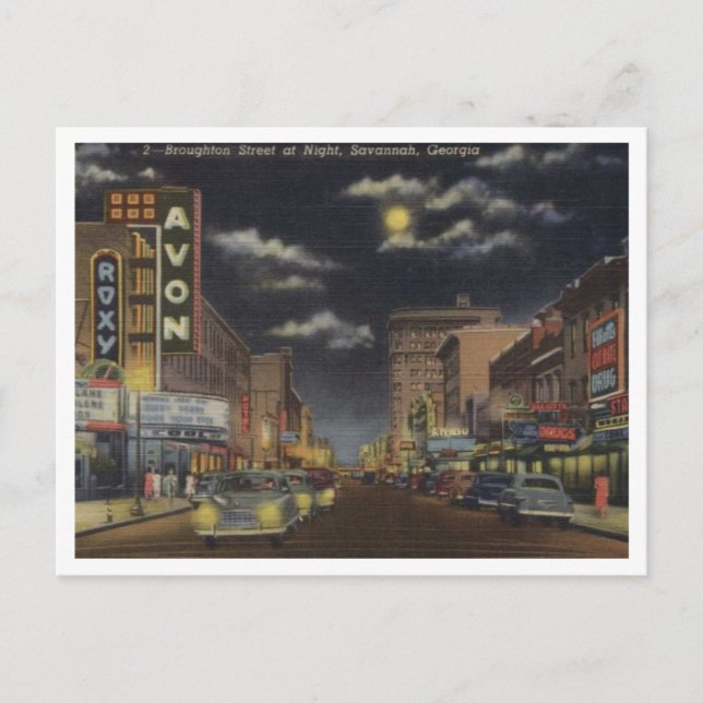 Savannah GA, Broughton St, 1940s View Postcard (Front)