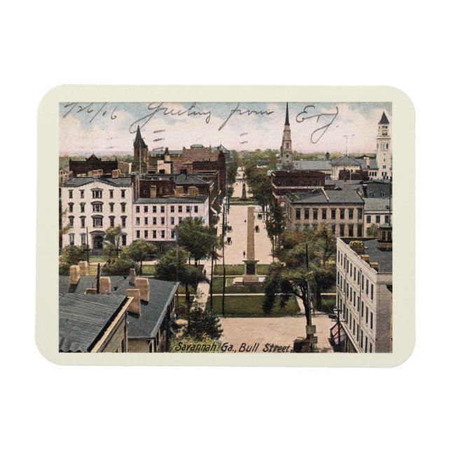 Savannah GA, Bull St View, Vintage 1906 Magnet (Horizontal)