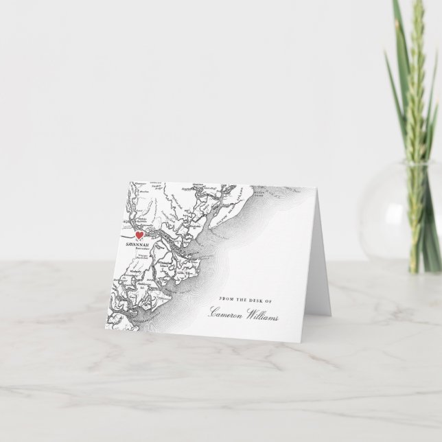 Savannah GA Elegant Black and White Desk of Note Card (Front)