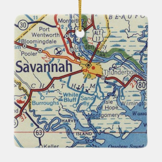 Savannah GA Map Ceramic Ornament (Back)