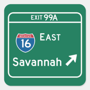 Savannah, GA Road Sign Square Sticker