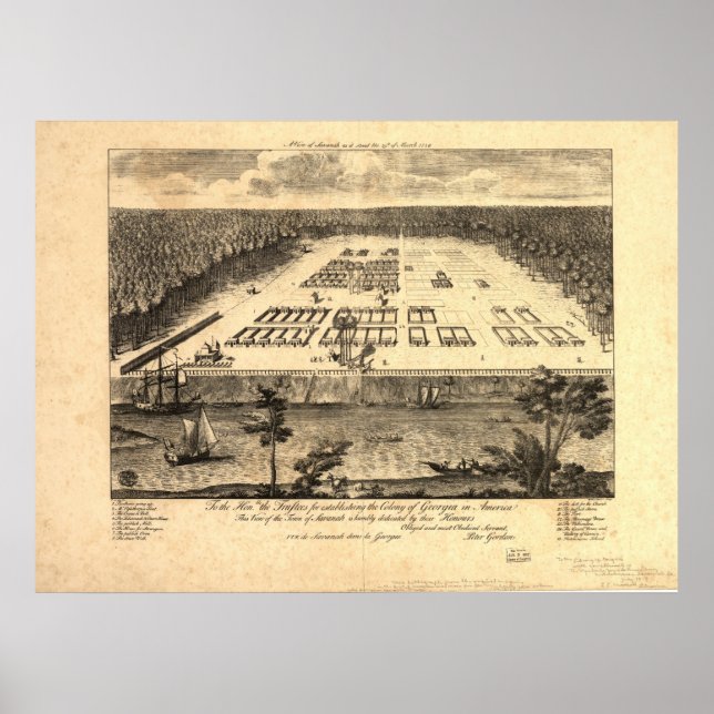 Savannah Georgia 1734 Antique Panoramic Map Poster (Front)