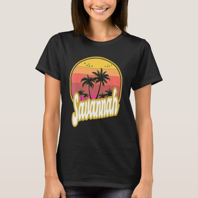 Savannah Georgia beach retro sunset T-Shirt (Front)
