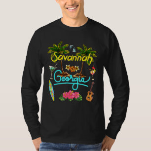 Savannah Georgia Beach Summer Palm Surf Sun Set Pa T-Shirt