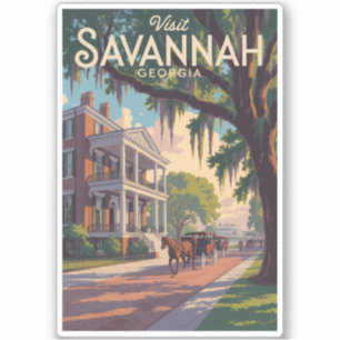 Savannah Georgia Horse Carriage Illustration Retro