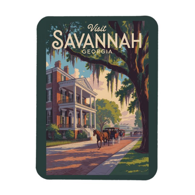 Savannah Georgia Horse Carriage Illustration Retro Magnet (Vertical)