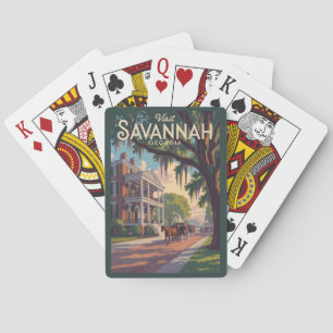 Savannah Georgia Horse Carriage Illustration Retro Playing Cards
