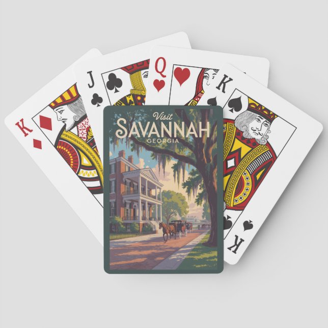 Savannah Georgia Horse Carriage Illustration Retro Playing Cards (Back)
