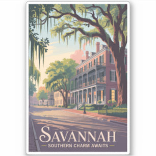 Savannah Georgia Illustration Travel Art Vintage