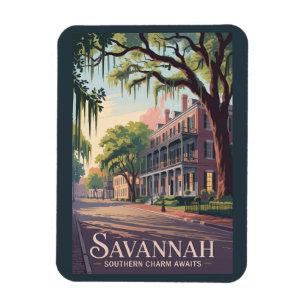 Savannah Georgia Illustration Travel Art Vintage Magnet