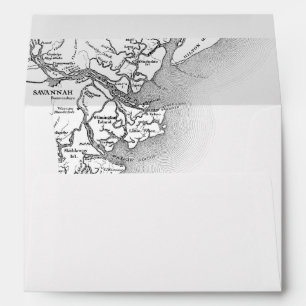 Savannah Georgia Map Black and White Wedding Envelope