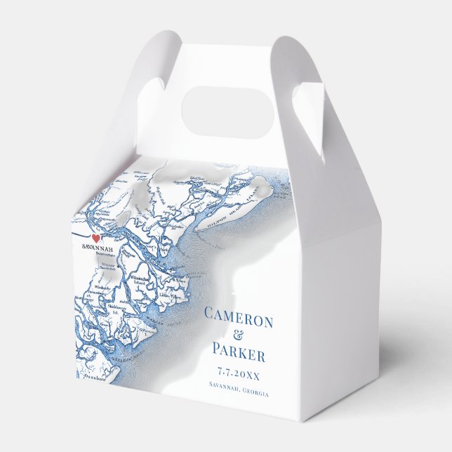 Savannah Georgia Map Elegant Blue Wedding  Favour Box (Front Side)