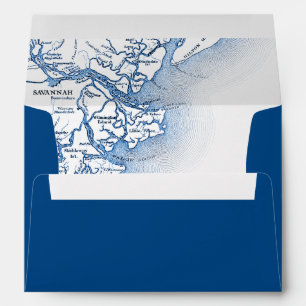 Savannah Georgia Map Navy Blue Wedding Envelope