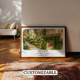 Savannah Georgia Poster, Watercolor, Custom Poster