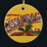 Savannah Georgia Retro Colourful  Ceramic Tree Decoration<br><div class="desc">A wonderful vintage postcard of Savannah,  Georgia repurposed on an ornament. Keep the image on the back or replace it with a personal message.</div>