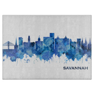 Savannah Georgia Skyline Blue Cutting Board