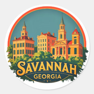 Savannah Georgia Skyline   Classic Round Sticker