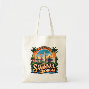 Savannah Georgia Skyline Tote Bag