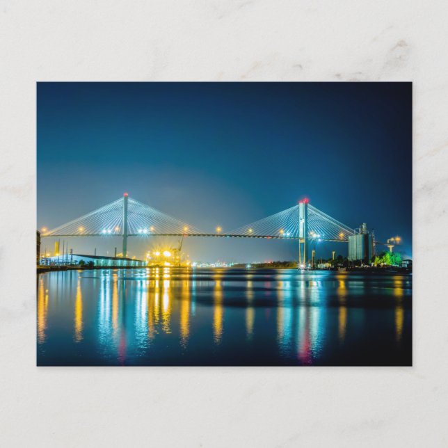 savannah georgia town usa waterfront evening river postcard (Front)