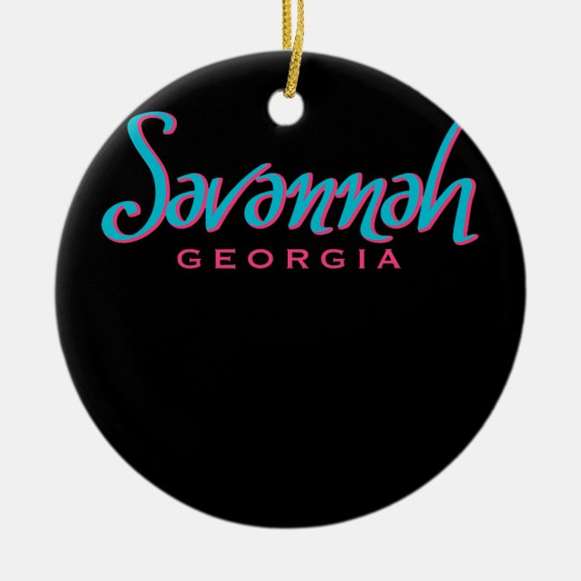 Savannah Georgia Typographic Souvenir  Ceramic Tree Decoration (Front)