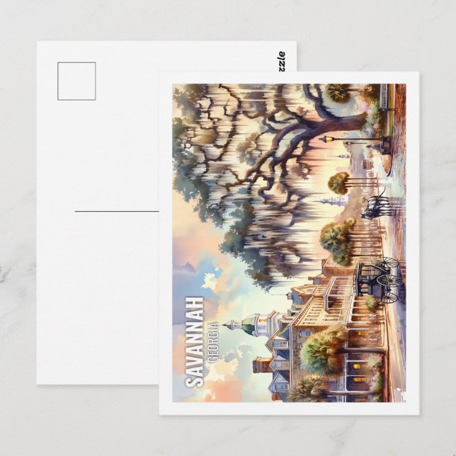Savannah Georgia USA Famous Place watercolor Postcard (Front/Back)