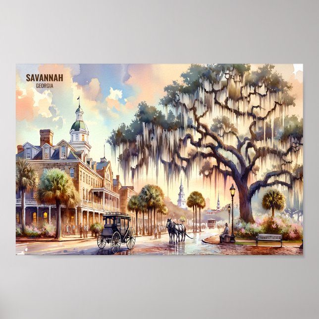 Savannah Georgia USA Travel Places watercolor Poster (Front)
