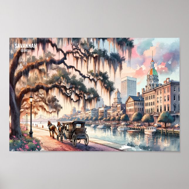 Savannah Georgia USA Travel Places watercolor Poster (Front)