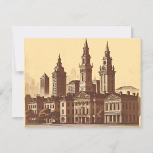 Savannah Georgia vintage Skyline   Postcard