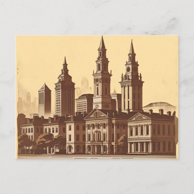 Savannah Georgia vintage Skyline   Postcard (Front)