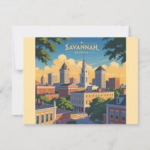Savannah Georgia vintage Skyline   Postcard
