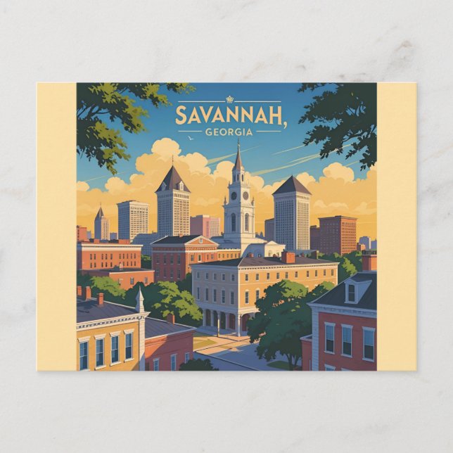Savannah Georgia vintage Skyline   Postcard (Front)